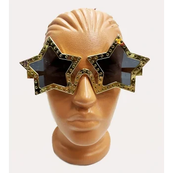 Yıldız Şekilli Parlak Metalize Parti Gözlüğü Altın Renk 16X7 cm (5047)