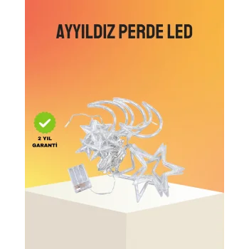 Yıldız ve Ay Figürlü Prizli Perde LED Işık Romantik Ortam Aydınlatması