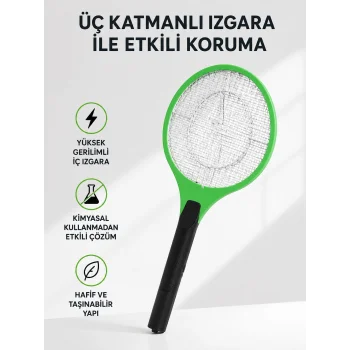 Yüksek Gerilimli Elektronik Sinek Raket – Sessiz, Kimyasız ve Güvenli Kullanım