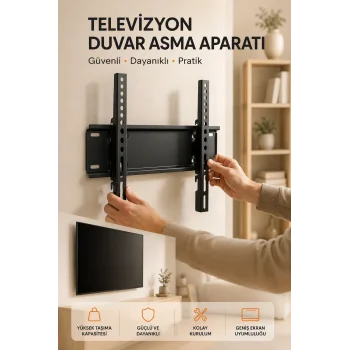 Yüksek Taşıma Kapasiteliniversal TV Duvar Askı Aparatı 32-42 İnç Güvenli Sabitleme Sistemi