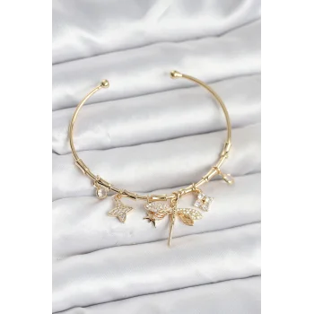 Yusufçuk Charmlı Gold Renk Pirinç Kadın Bileklik