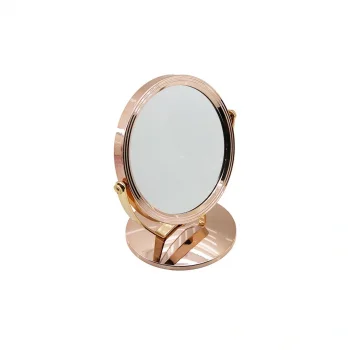 YUVARLAK 7 İNÇ= ÇAP:17.5CM MAKYAJ AYNASI ÇİFT TARAFLI BRONZ - GÜMÜŞ PLS.ÇERÇEVE SABİT AYAK (5047)