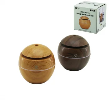 YUVARLAK AHŞAP GÖRÜNÜMLÜ USB ŞARJLI - IŞIKLI HAVA NEMLENDİRİCİ - BUHAR MAKİNE - KOKU GİDERİCİ HERHANGİ BİR RENK GÖNDERİLİR (5047)