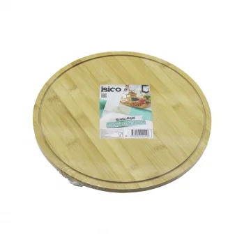 YUVARLAK DÖNER TABLALI AHŞAP BAMBU SUNUM TEPSİSİ TAHTASI =29.7CM - MİNİ SOFRA KANALLI KENAR (5047)