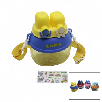 YÜZ MODELİ  - 2 KİLİTLİ KAPAK  RENKLİ MİKA KRİSTAL SULUK MATARA PİPETLİ - NAYLON ÇANTALI - ASKILI 1280ML (5047)