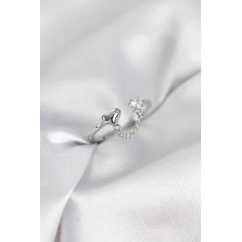 Zincir Sallantılı Kalp Model Gümüş Renk Kadın Yüzük