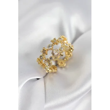 Zirkon Taşlı 2li Model Gold Renk Kadın Yüzük