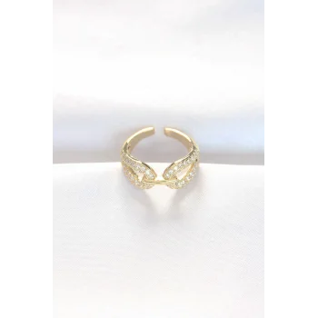 Zirkon Taşlı Gold Renk Ayarlanabilir Yüzük