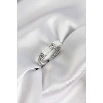 Zirkon Taşlı Kemik Model Gümüş Renk Kadın Yüzük