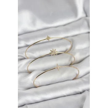 Zirkon Taşlı Kutup Yıldızı Model Gold Renk 3lü Kadın Bileklik Kombini