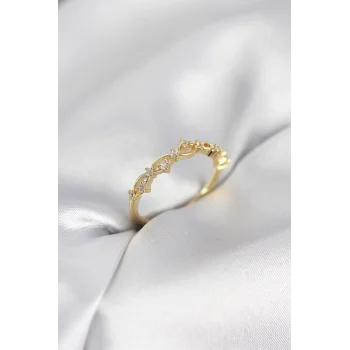 Zirkon Taşlı Pirinç Gold Renk Kadın Yüzük