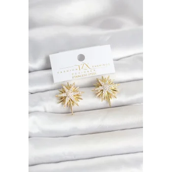 Zirkon Taşlı Pirinç Gold Renk Kutup Yıldızı Kadın Küpe