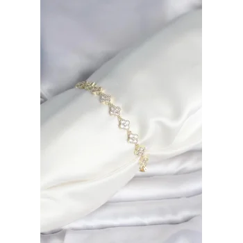 Zirkon Taşlı Pirinç Yonca Model Bileklik