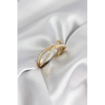 Zirkon Taşlı Sarmal Sedefli Gold Renk Kadın Yüzük