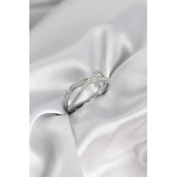 Zirkon Taşlı Sarmal Sedefli Gümüş Renk Kadın Yüzük