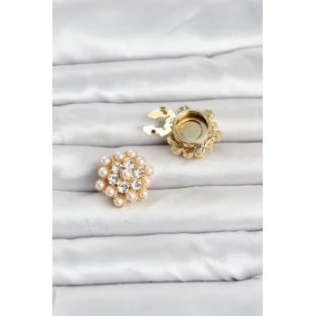 Zirkon Taşlı ve İncili Model Düğme veya Manşet Broşu