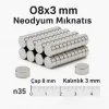 10 Adet 8x3mm Yuvarlak Neodyum Mıknatıs Güçlü Nikel Kaplamalı Kaliteli Dayanıklı Magnet