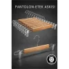 12 Adet Ahşap Pantolon Etek Askısı - Ayarlanabilir Gümüş Mandallı 36cm Organizer Set