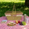 2 Kapaklı Dikdörtgen Plastik Rattan Piknik Sepeti – Doğal Hasır Görünümlü Çok Amaçlı Piknik, Plaj ve Bahçe Sepeti (5047)