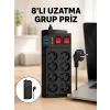 2 Metre Güçlü Çoklu Priz 8 Soket