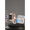 3 Kordonlu Pembe Amoled Ekran Akıllı Saat ve Yeni Nesil Pro Kablosuz Bluetooth Kulaklık ANC/ENC