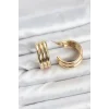 3lü Görünüm 316L Çelik Gold Renk Kadın Küpe