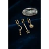 3 lü Set Ay Yıldız ve Güneş Model Gold Renk Kadın Küpe