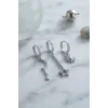 3 lü Set Ay Yıldız ve Güneş Model Gümüş Renk Kadın Küpe