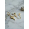 3 lü Set Küpe Gold Renk Zincir Detaylı