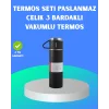 304 Çelik Termos Seti | 2 Bardaklı, 500 ml, Uzun Süre Isı Koruma