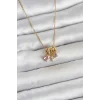 316L Çelik Gold Pembe Zirkon Taşlı Charmlı Kadın Kolye
