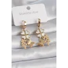 316L Çelik Gold Renk Beyaz Sedefli Yonca Simli Kelebek Figür Kadın Küpe