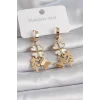 316L Çelik Gold Renk Beyaz Sedefli Yonca Simli Kelebek Figür Kadın Küpe
