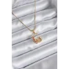 316L Çelik Gold Renk Hilal Kedi Model Zirkon Taşlı Detay Kadın Kolye