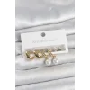 316L Çelik Gold Renk inci Halka Detaylı Kadın Küpe Seti