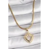 316L Çelik Gold Renk İtalyan Zincir Zirkon Taşlı Kutup Yıldız İşleme Kadın Kolye