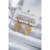 316L Çelik Gold Renk Kalp Model Kelebek İşleme Kadın Küpe