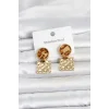 316L Çelik Gold Renk Leopar Desenli Plaka Model Kadın Küpe