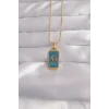 316L Çelik Gold Renk Mavi Mineli El Figür Tarot Kolye