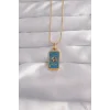 316L Çelik Gold Renk Mavi Mineli El Figür Tarot Kolye