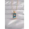 316L Çelik Gold Renk Mavi Mineli Güneş Model Tarot Kolye