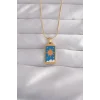 316L Çelik Gold Renk Mavi Mineli Güneş Model Tarot Kolye