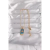 316L Çelik Gold Renk Mavi Mineli Güneş Model Tarot Kolye