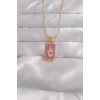 316L Çelik Gold Renk Mor Mineli El Figür Tarot Kolye