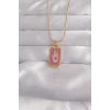 316L Çelik Gold Renk Mor Mineli El Figür Tarot Kolye