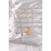 316L Çelik Gold Renk Pembe Mineli El Figür Tarot Kolye