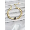 316L Çelik Gold Renk Siyah Yonca Model Zirkon Taşlı Yılan Zincirli Kadın Bileklik