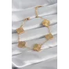316L Çelik Gold Renk Yonca Model İşleme Detay Kadın Bileklik