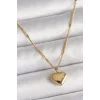 316L Çelik Gold Renk Zincir Love İşlemeli Kalp Figür Kadın Kolye