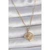 316L Çelik Gold Renk Zincir Zirkon Taşlı Pusula Model Kadın Kolye